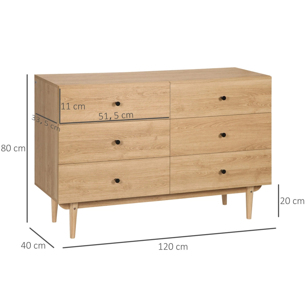 Cassettiera 6 Cassetti in Legno Massello ¨C zephmum ¨C 120x40x80 Colore Legno