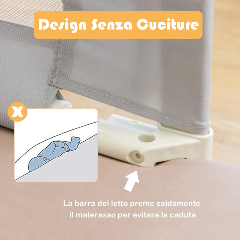Sbarra 180cm con sollevamento verticale e doppio blocco di sicurezza-Barriera pieghevole per letto Grigio