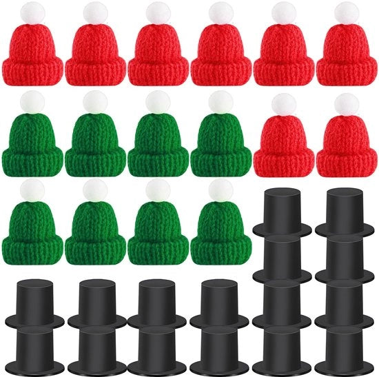 Set di Berretti di Neve Mini - 32 Berretti - Berretti Lavorati a Maglia/Plastica - Accessori di Decorazione - Progetti di Natale Fatti a Mano - Compatti e Comodi - Decorazioni di Neve per Natale