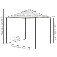 Gazebo da Giardino 3x3m con Zanzariera, Struttura in Metallo e Copertura in Poliestere, Beige