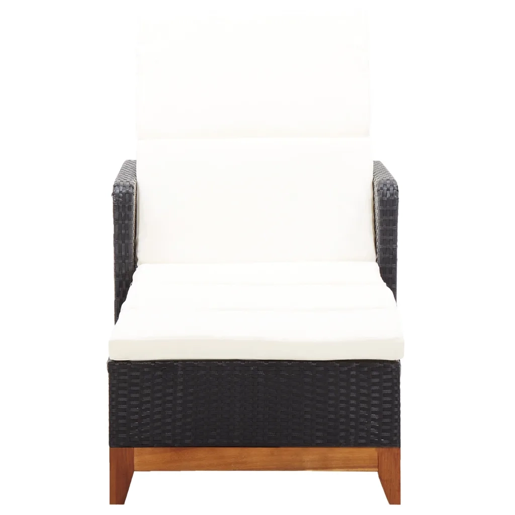 Lettino Prendisole | Sdraio da giardino | Lettino da sole Polyrattan e Legno Massello di Acacia Nero