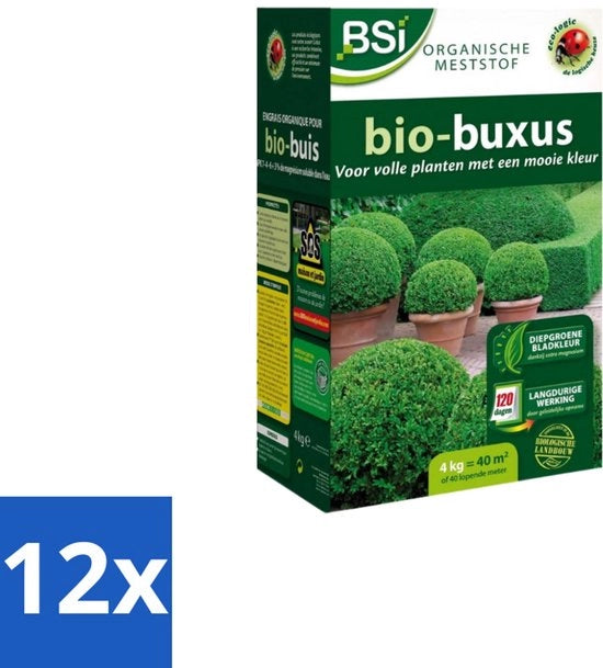 Bio Buxus Meststof per Salone - Crescita Salutare e Foglie Profonde - 4 kg (40 m²) - Pacchetto Economico - 12 pezzi