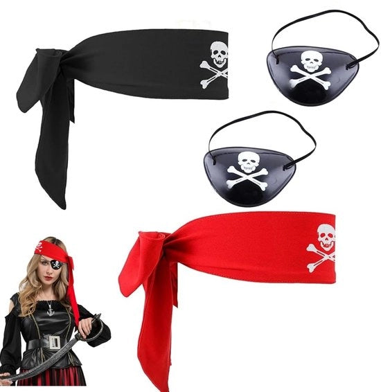 Costume da pirata 4 pezzi - Costume da pirata - Abito da pirata - Occhiali da pirata - Bandana - Maschera flessibile