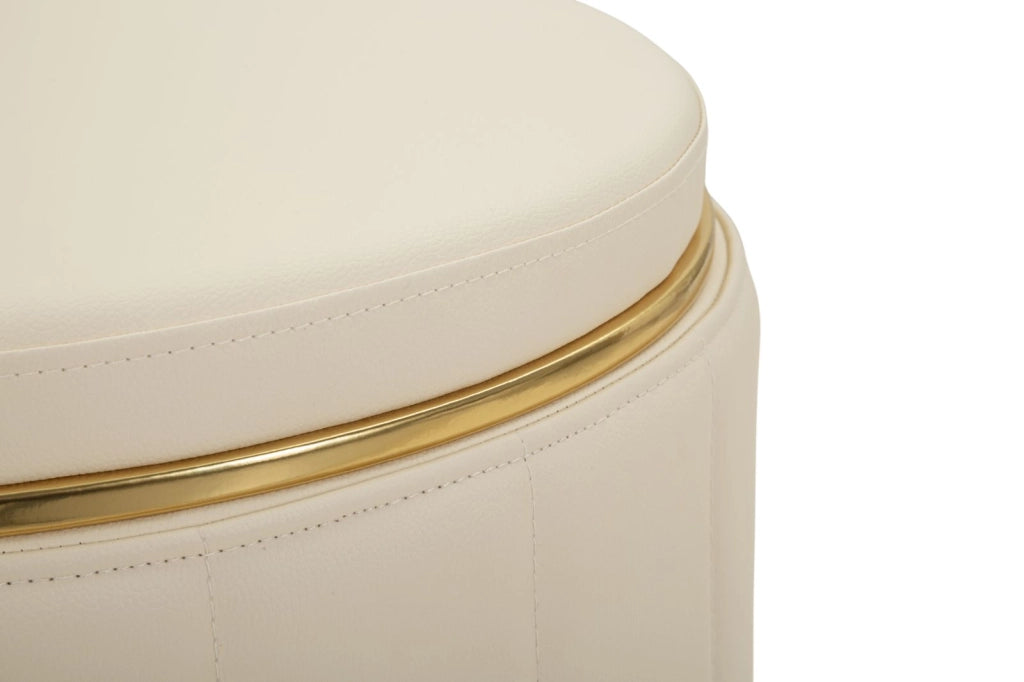 Puff con Contenitore London Crema Ø46,5x44 cm in Pino e MDF e Spugna e Metallo e PU