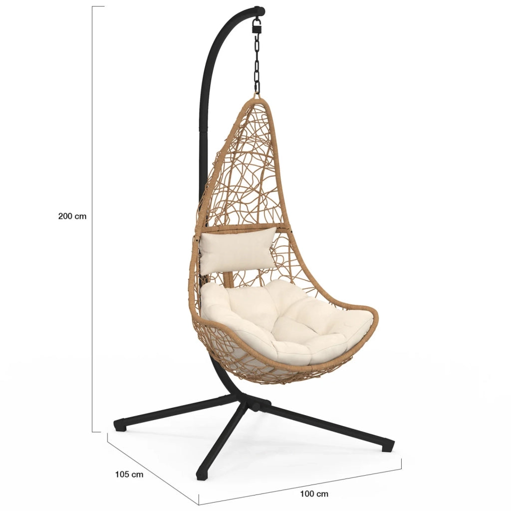 IDMarket - Poltrona sospesa a mezzaluna in rattan con cuscino ecrù