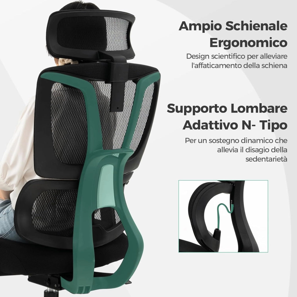 Sedia da Ufficio Ergonomica, Sedia da Scrivania Regolabile e Inclinabile, Sedia Girevole in Rete Traspirante, con Poggiatesta e Braccioli Regolabili, 72 x 72 x 117-126,5 cm