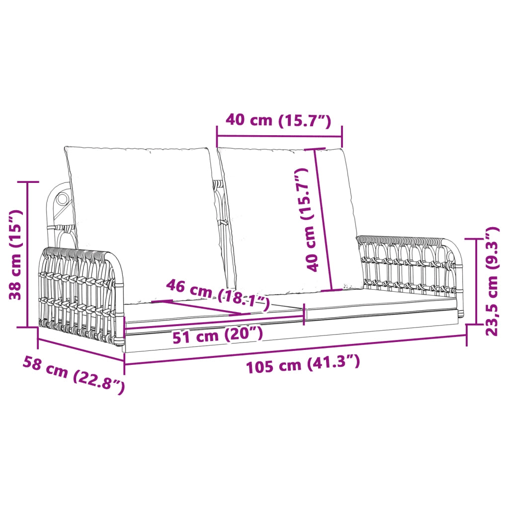 vidaXL Panchina a Dondolo con Cuscini 105x58x38cm Polyrattan e Acciaio