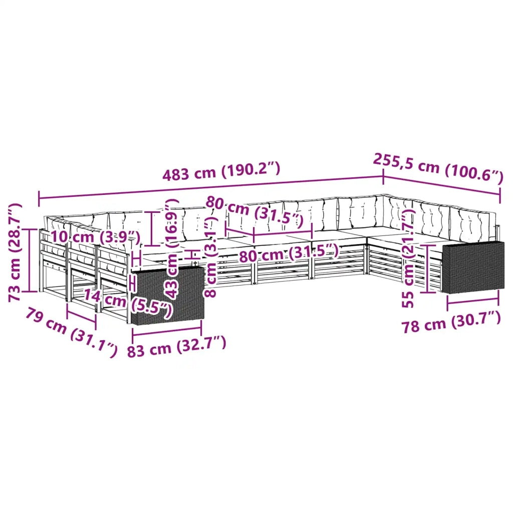 Set divani 10 pz Legno di Acacia Massello 3383903