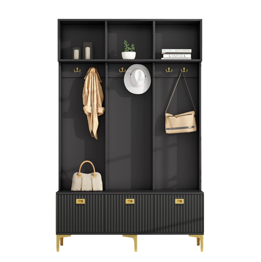 Set guardaroba con panca e scarpiera nero 120x23,5x191,5 cm