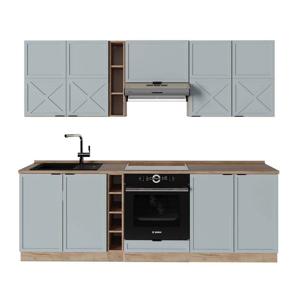Vicco Cucina componibile Rovere blu-grigio chiaro/oro 235 cm senza piano di lavoro
