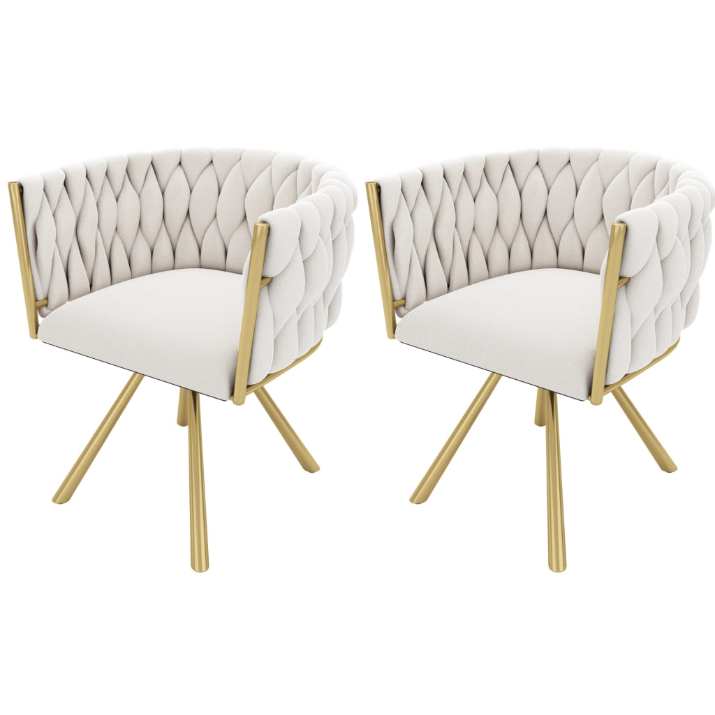 Sedia da pranzo girevole in velluto beige e oro con struttura in metallo, design ergonomico