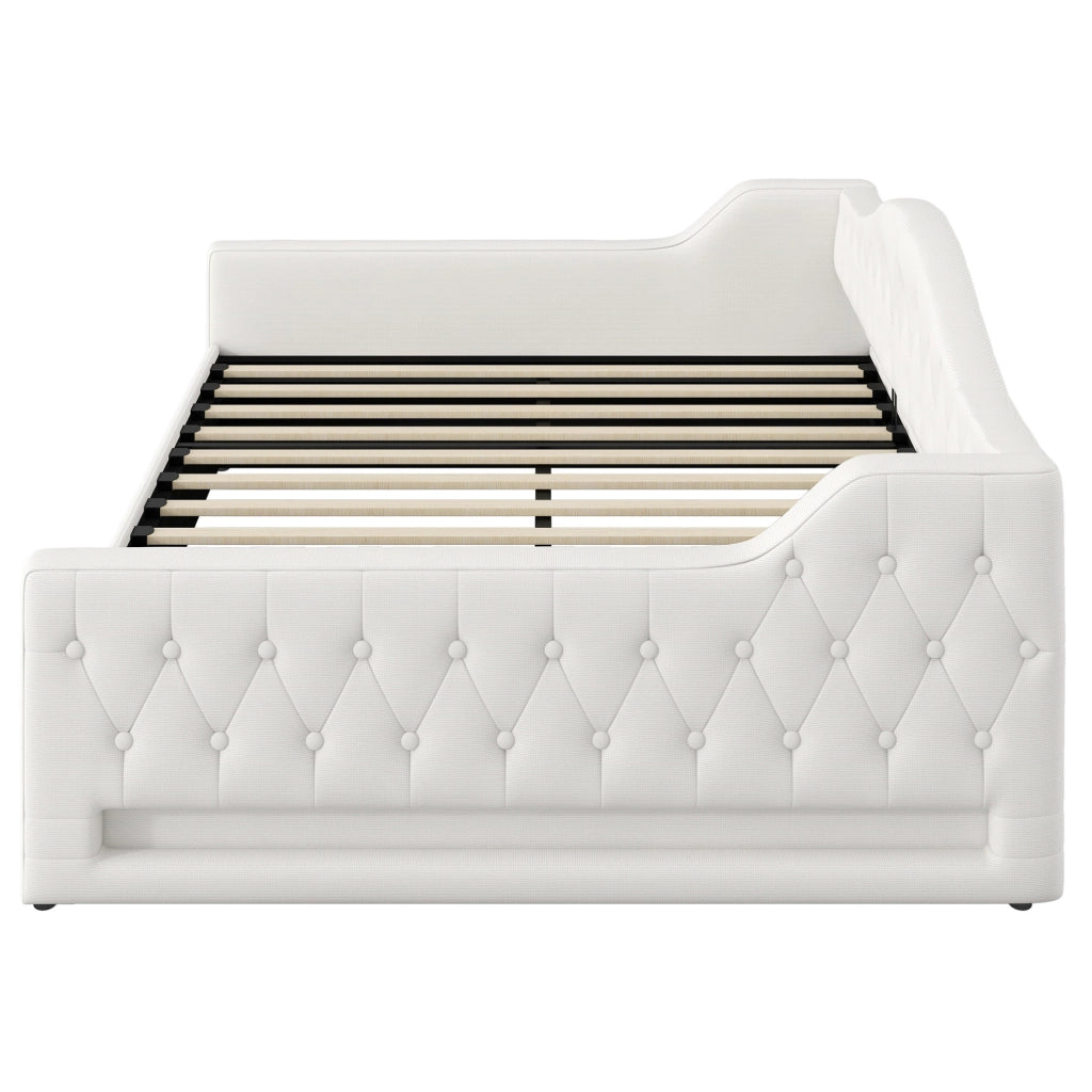 Letto da giorno imbottito 140x200 cm beige con LED e vano contenitore