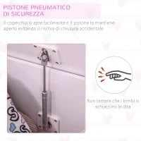 Cassapanca Portagiochi in Legno, Panca Contenitore per Cameretta Coperchio con Pistone Pneumatico, 60x40x48cm, Rosa