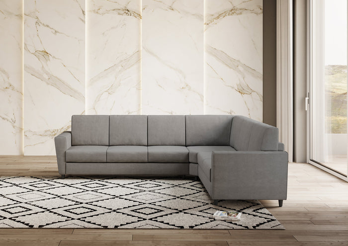 Divano Angolare 6 Posti 288x248x85 cm Yasel in Tessuto Grigio