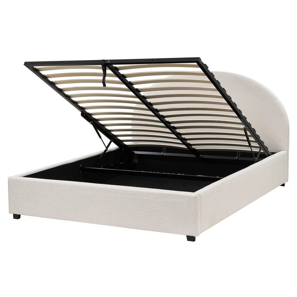 Letto matrimoniale contenitore minimalista beige chiaro 160 x 200 cm stile retrò minimalista