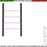 Barriera Infrarossi TX e RX 4 Multifasci Segnalazione Allarme Rispetto a Quanti Fasci Interrotti Secondo Programmazione Relè Libero Tamper Esclusione Led e Cicalino Alimen. 12 V Misure H760XL30XP30 mm