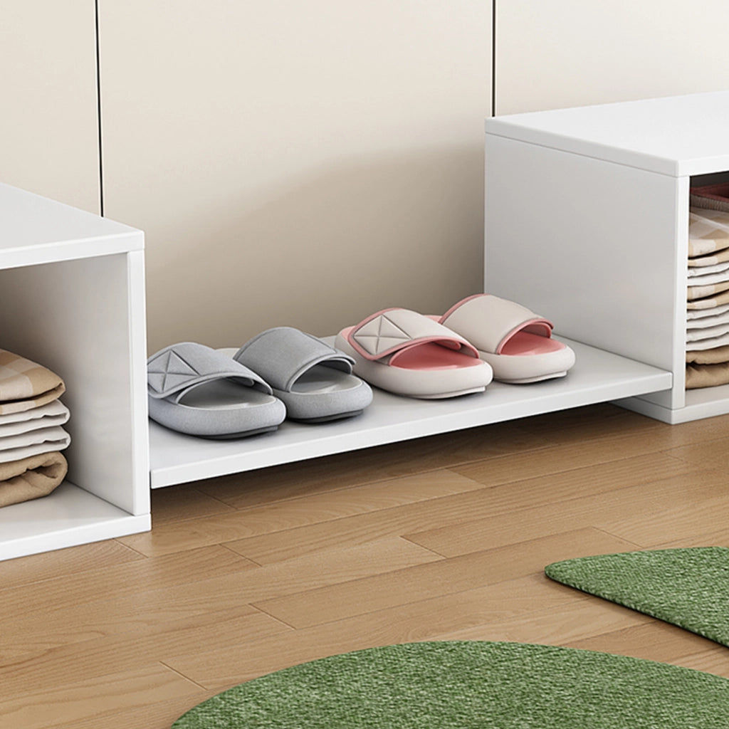 Mobile Porta Scarpe con 2 Ante e Vano Aperto; Panca Ingresso; Stile Classico; in Legno Massello e MDF; 189×40×34;5 cm; Bianco