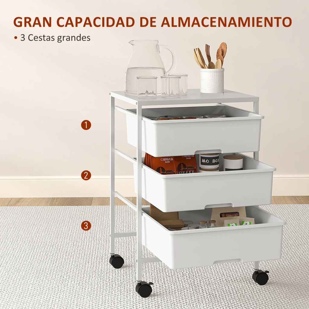 Carrello portautensili con 3 cestini ¨C Minimal ¨C 40,8x33,5x60,5 cm Bianco