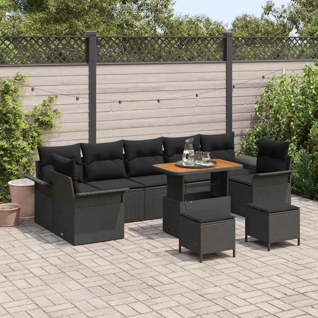 Set Divano da Giardino con cuscino 10 pcs Nero polyrattan