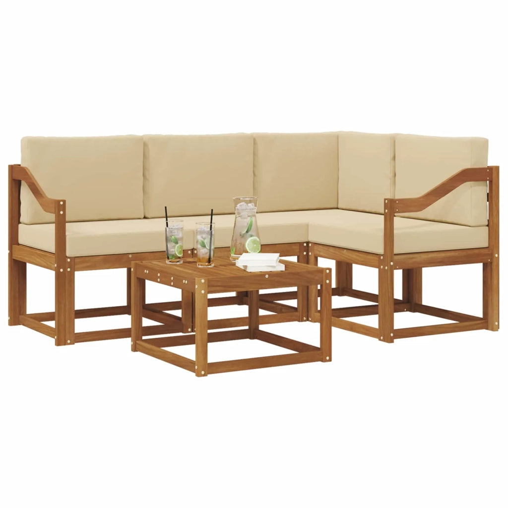 Set di divani da esterno con cuscino 5 pcs Naturale e Beige 3366376