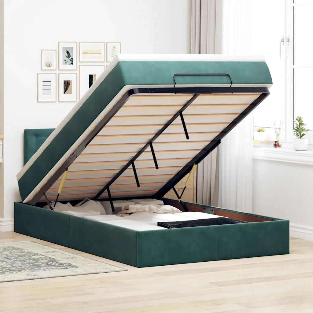 Pouf Letto con Materasso e LED Verde Scuro 120x190cm in Velluto 3312755