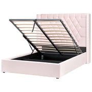 Letto contenitore velluto rosa pastello e argento 140 x 200 cm glamour elegante