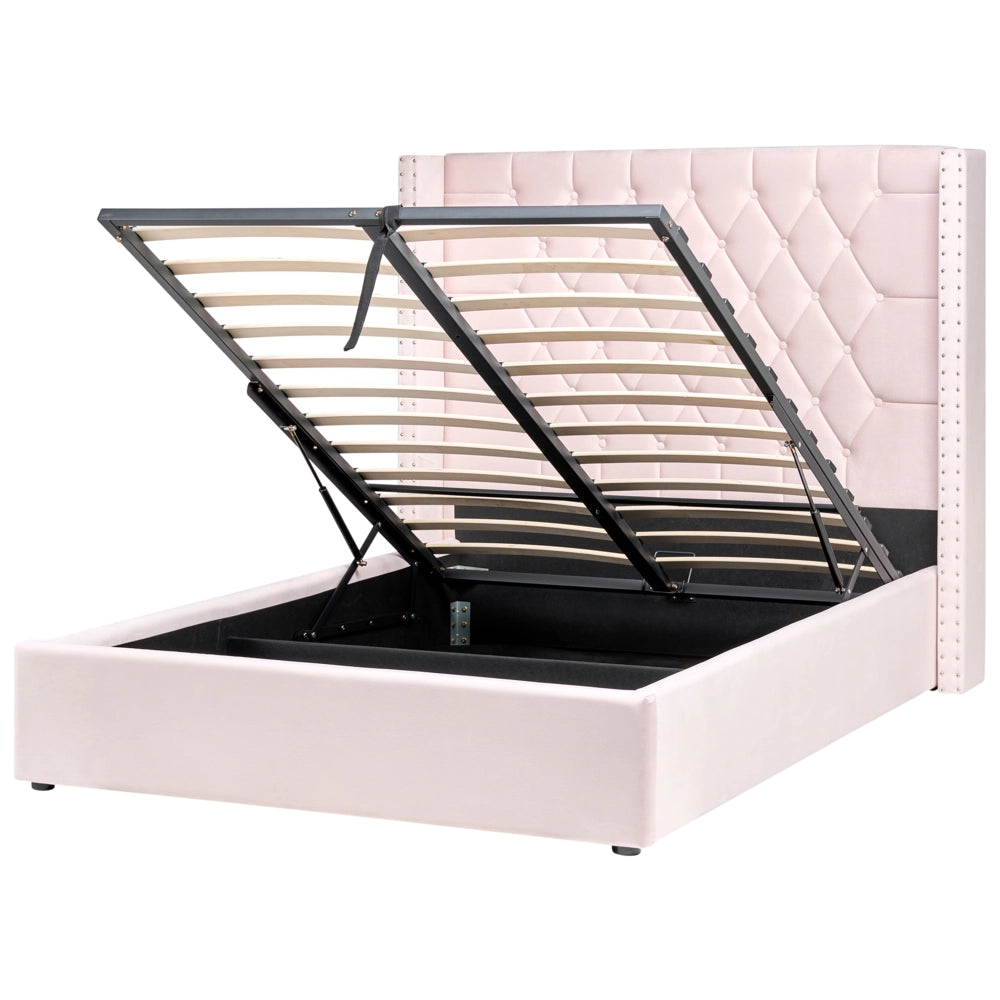 Letto contenitore velluto rosa pastello e argento 140 x 200 cm glamour elegante