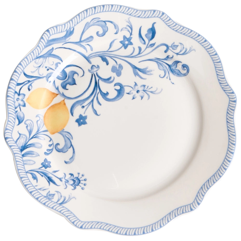 Set da 12 stoviglie in porcellana bianca e blu con finitura smaltata e motivo a foglie ciotole e piatti per cucina e sala da pranzo