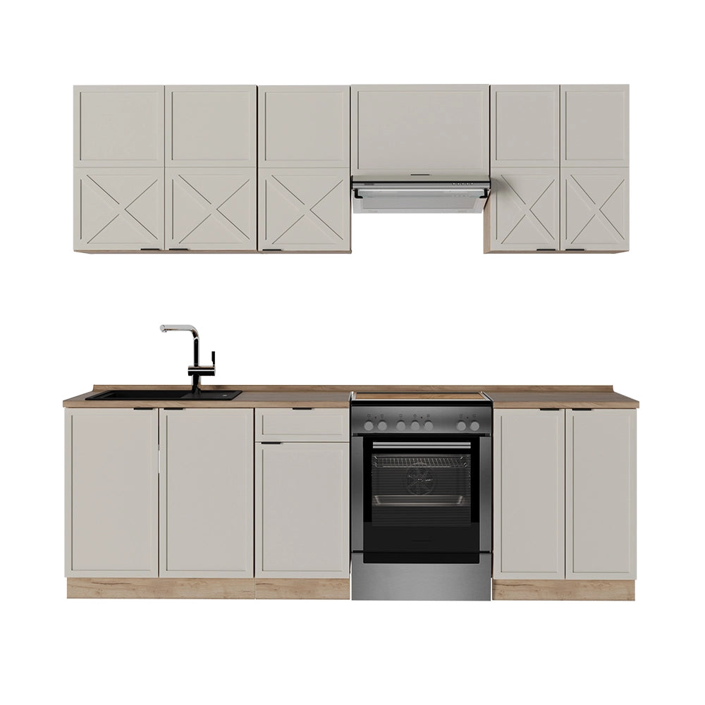 Cucina componibile Fame-Line GrigioBeige/Rovere dorato 240 cm, PL Rovere Vicco