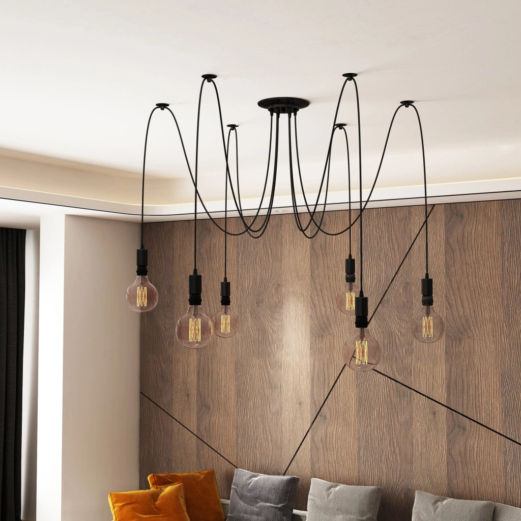 Easycomfort Lampadario Moderno a Sospensione Forma di Ragno, 6 Luci e Braccia Regolabili in Altezza, per Casa e Ufficio, Nero