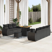 Set di divani da giardino 10 pezzi con cuscini Polyrattan nero Acacia