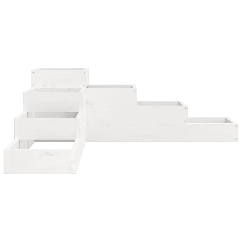 Fioriera Giardino 4 Ripiani-Vaso da Esterno-Contenitore per Piante Bianca 106x104,5x36cm Massello Pino