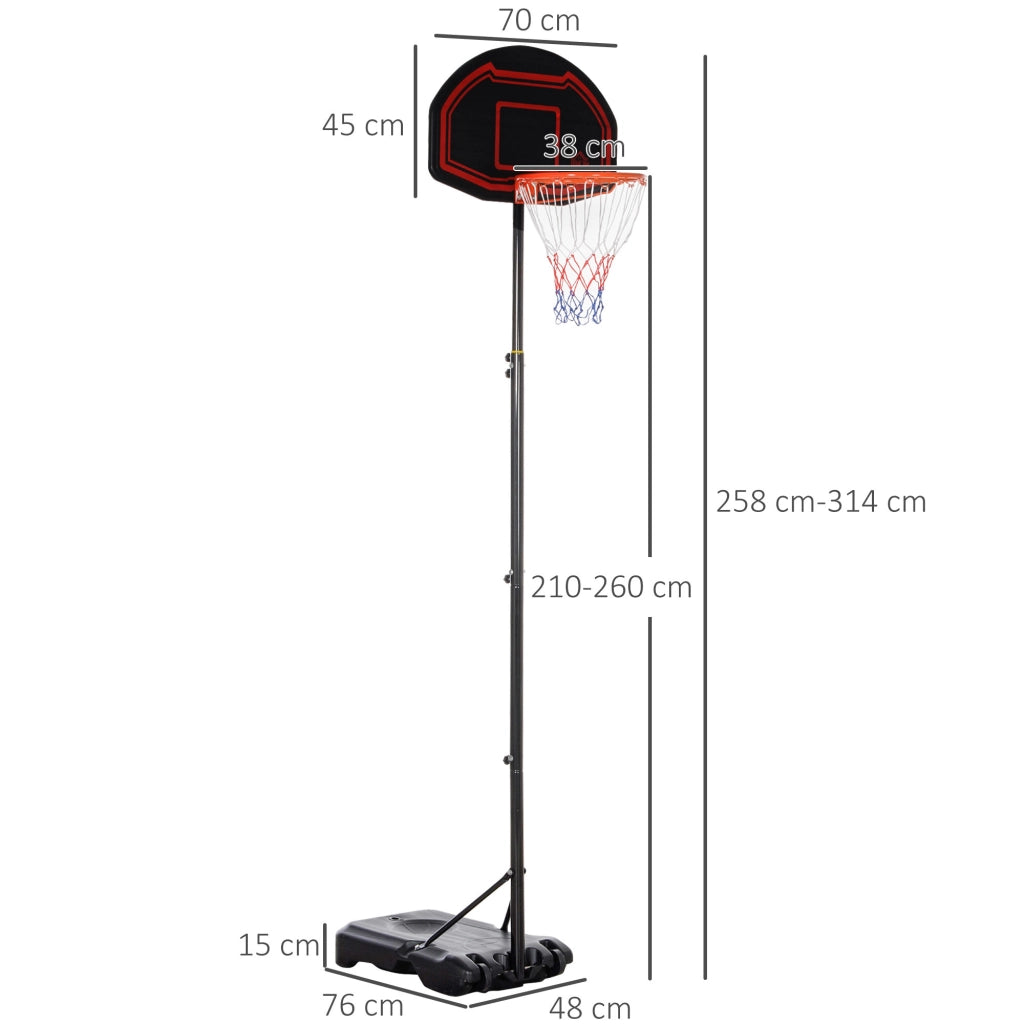 Canestro da Basket con Palo e Tabellone ¨C Xylo ¨C Base con Ruote Altezza Regolabile 2,1-2,6 m