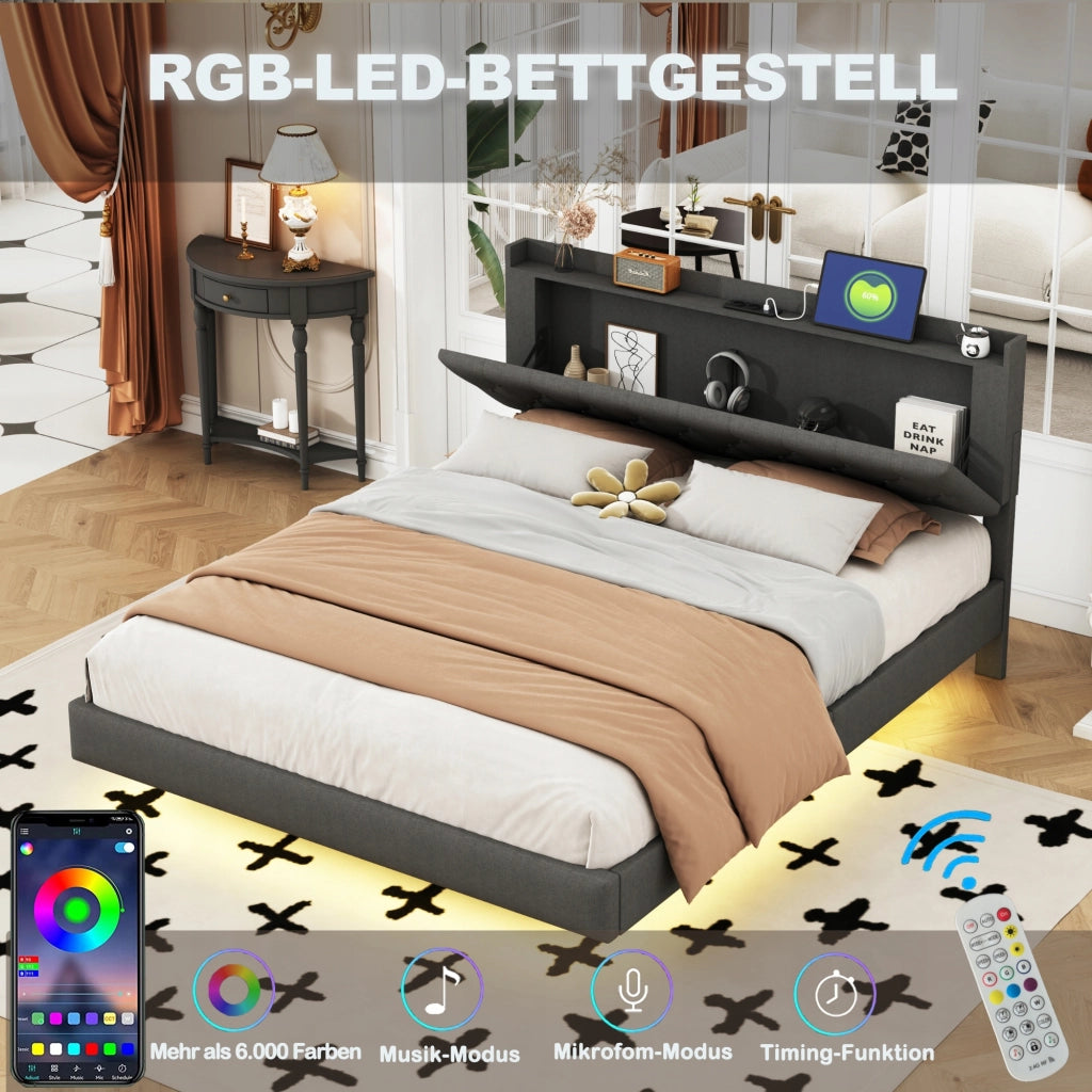 Letto matrimoniale 160x200cm - Xylo - Grigio con LED RGB
