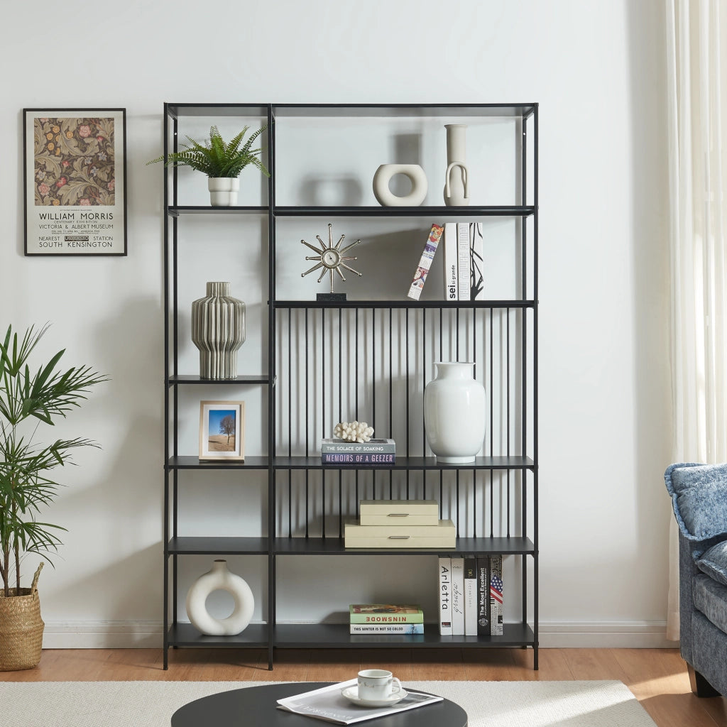 Scaffale da Terra Rælingen Libreria con Ripiani Aperti 180x120x33 cm Nero [en.casa]