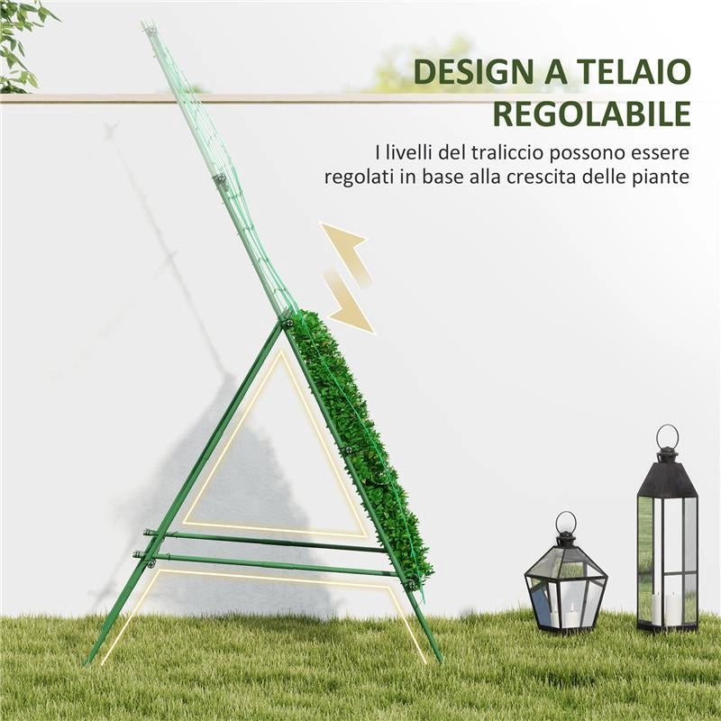 SUPPORTO PER POMODORI A FORMA DI A A LIVELLI REGOLABILI CON RETE IN ACCIAIO PE E PP 101X133X227 CM VERDE