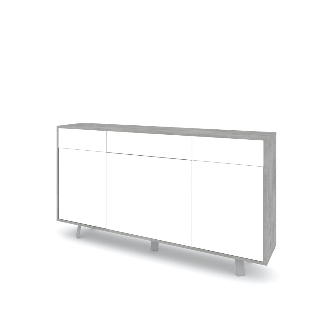Credenza 3 ante/3 cassetti VELBRUK cemento/bianco lucido