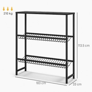 Scaffale portasistemi per cassette bevande freestanding, 3 ripiani, acciaio nero, 103 x 33 x 113,5 cm