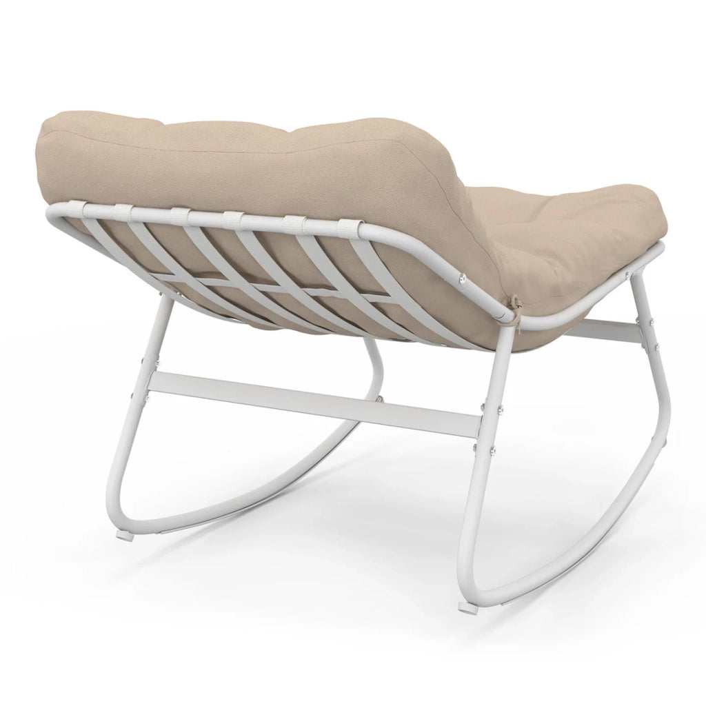 IDMarket - Set di 2 sedie a dondolo da giardino ARONA, bianche con cuscini beige