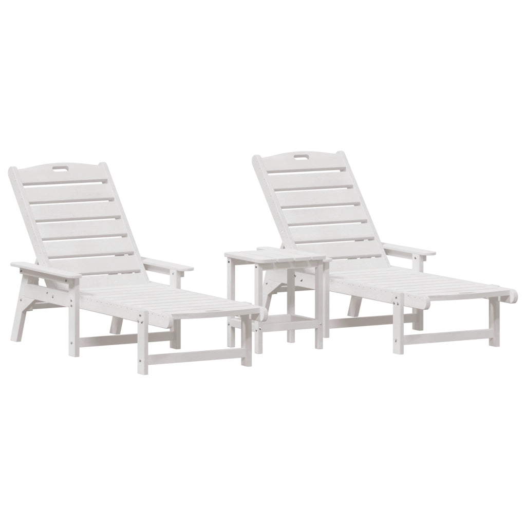 Set di lettini da giardino 3 pezzi bianco HDPE