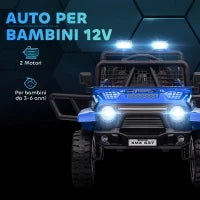 Macchina per Bambini Elettrica Fuoristrada 12V con Doppio Motore, Età 3-6 Anni, Telecomando e Luci, Blu