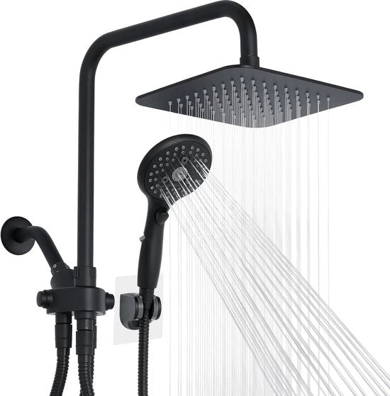 Douchekop con Manicotto Regolabile da 20 cm con 6 Funzionalità - Set di Doccia di Lusso con Manicotto Regolabile