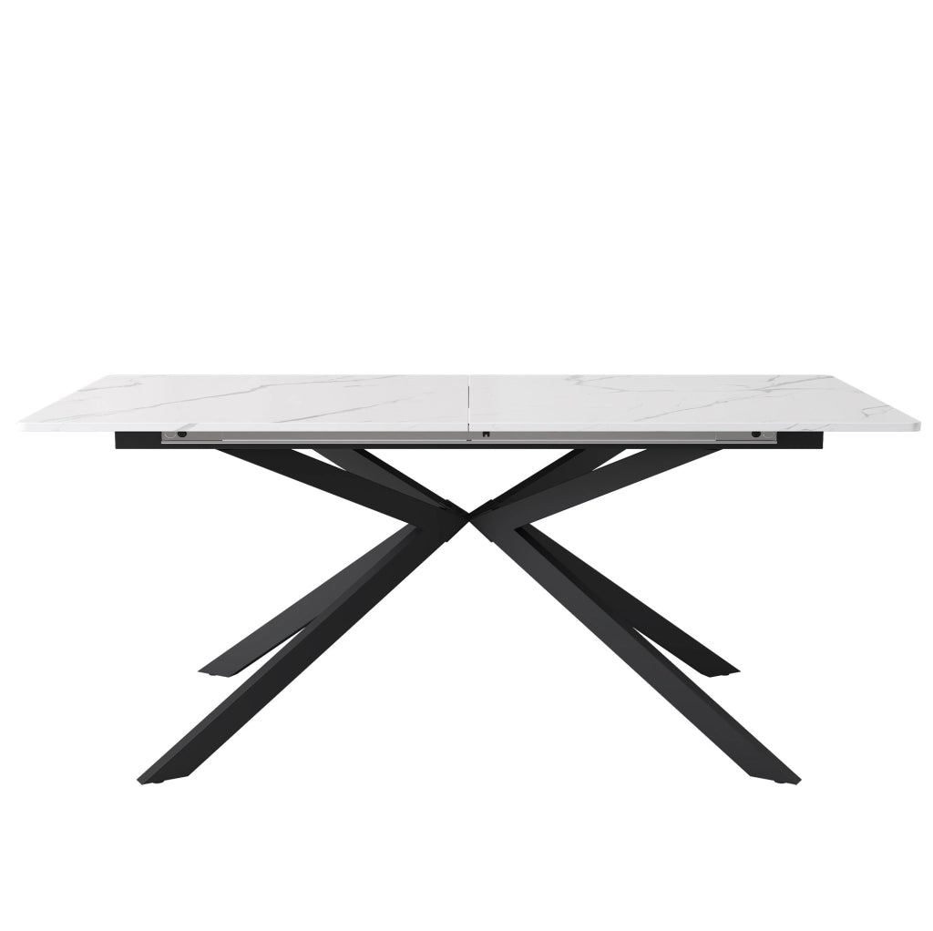 Tavolo da pranzo allungabile rettangolare 150/180x70x75;5 cm in MDF effetto marmo nero e bianco