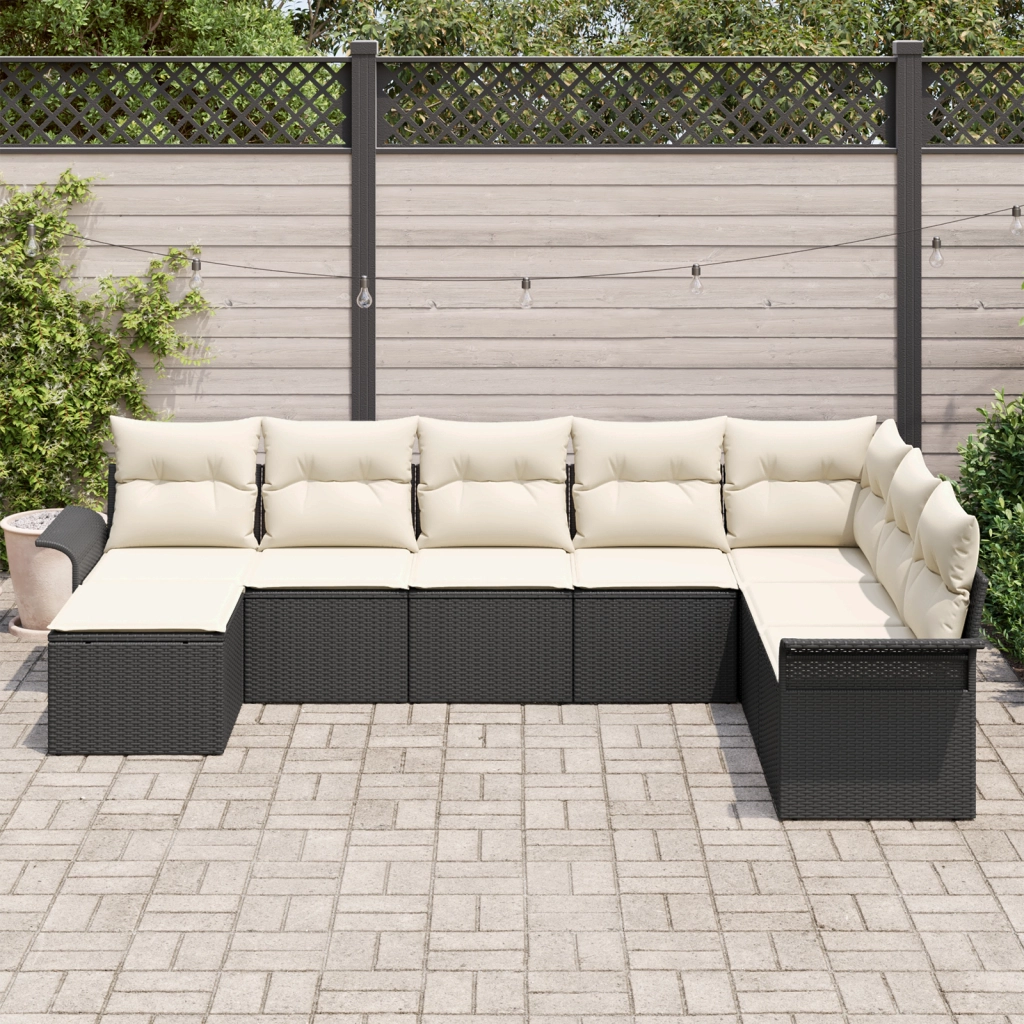 Set di Divano Giardino a 8 Pezzi con Cuscini Rattan Polyrattan Nero