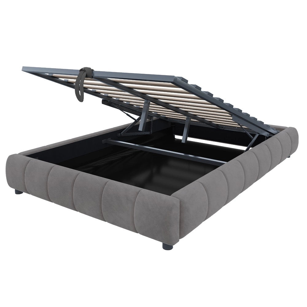 Letto Imbottito Contenitore con LED ¨C MINIMAL ¨C Grigio 140x200, Senza Testiera, Idraulico