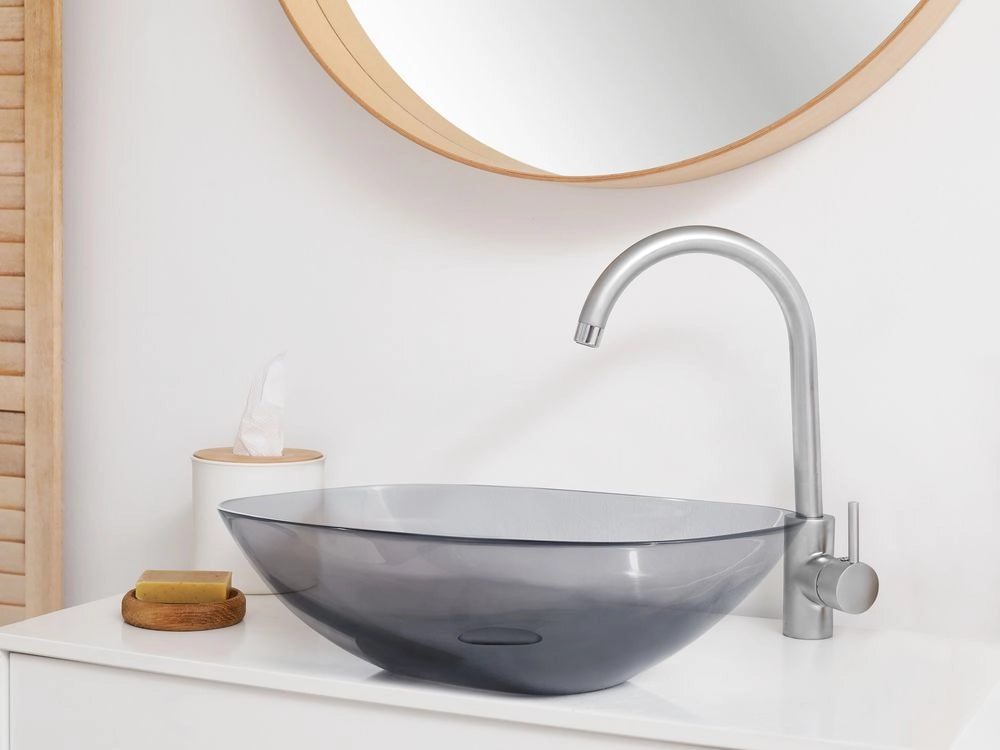 Lavabo da appoggio Superficie solida nero 340 x 360 mm Lavello da bagno semitrasparente