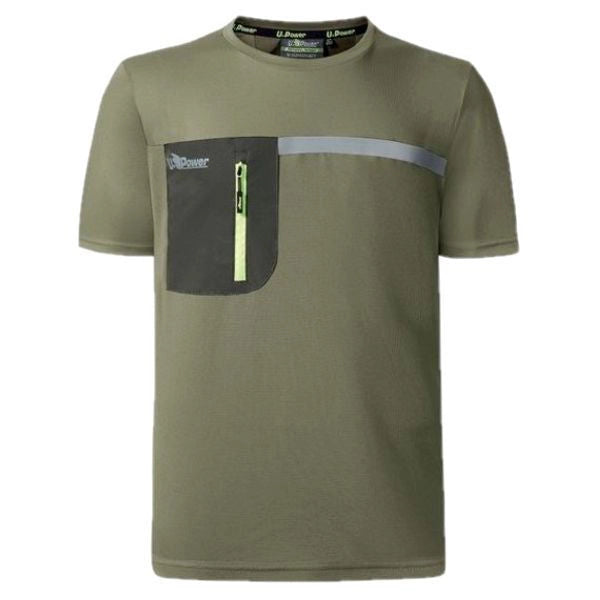 U-Power WFU248BO Christal T-shirt da lavoro uomo manica corta HeiQ Smart Temp antimicrobica banda riflettente colore Burnt Olive