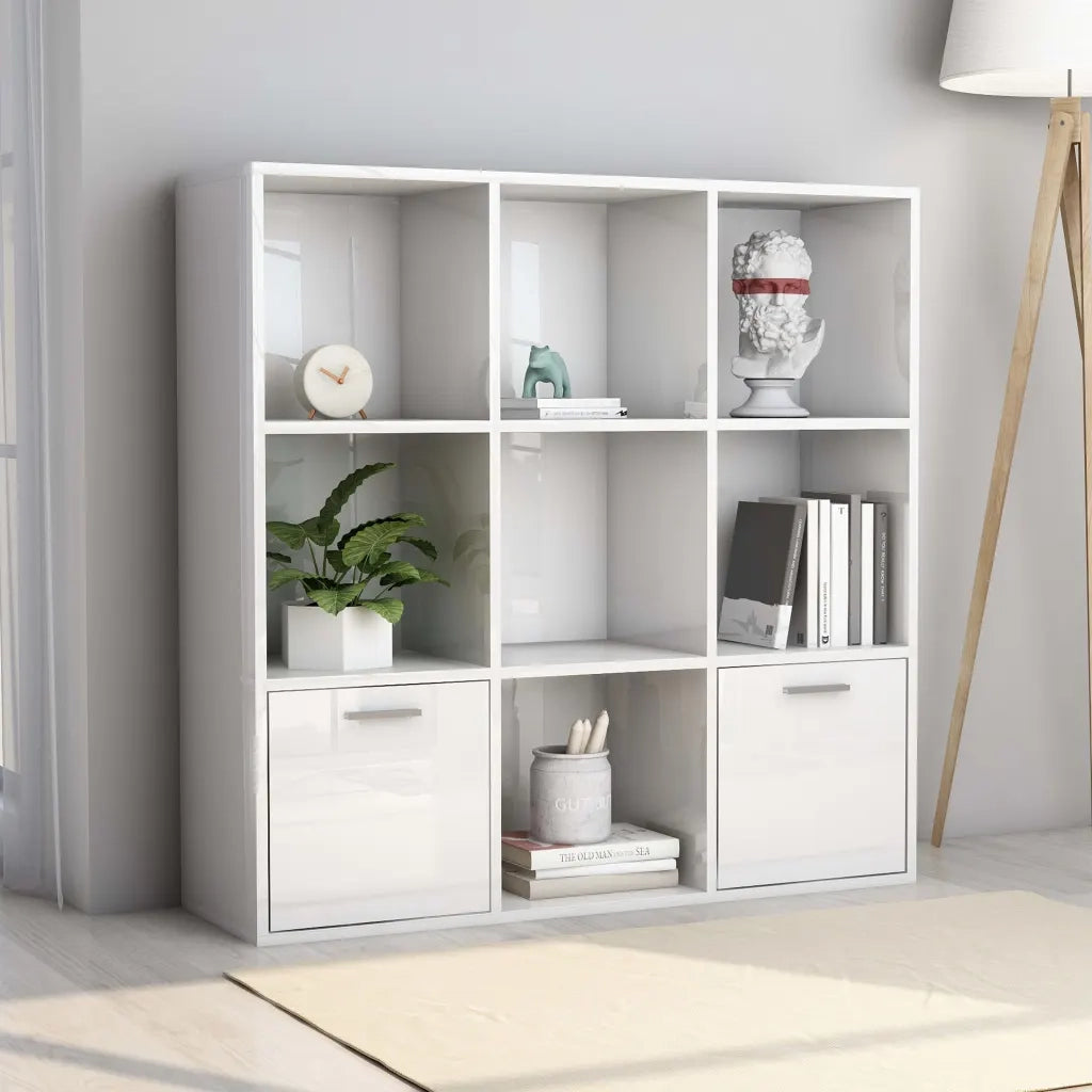 Libreria Bianco Lucido 98x30x98 cm in Legno Multistrato 801122