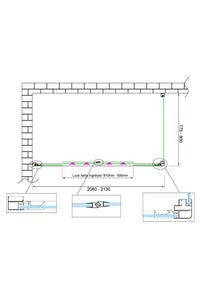 Box doccia 6 mm H 190 parete fissa e porta a 4 ante con apertura centrale MISURA 77,5-80 ANTA FISSA + PORTA 208-213 