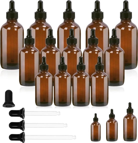 Kit di bottiglie in vetro di colore ambra con siringa nera - 1oz 2oz 4oz assortment - bottiglie per gocce per oli essenziali liquidi profumo